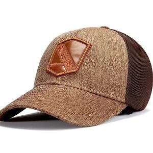 Men’s Gong Show hockey cap Tidy up brown mesh baseball cap gold w-leather crest